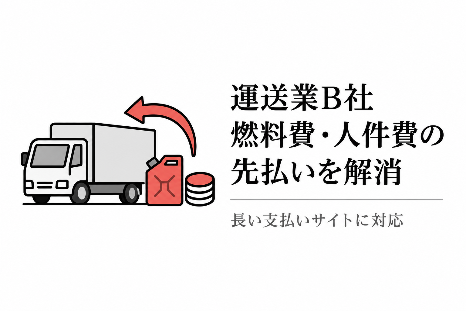 運送業B社が燃料費・人件費の先払いを解消するケースのイラスト