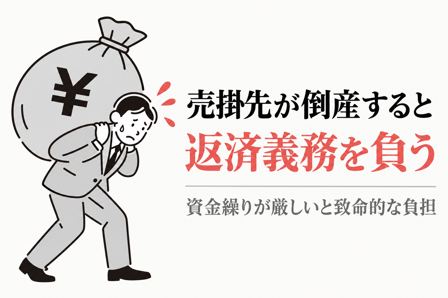 売掛先が倒産すると返済義務を負う。資金繰りが厳しいと致命的な負担になる