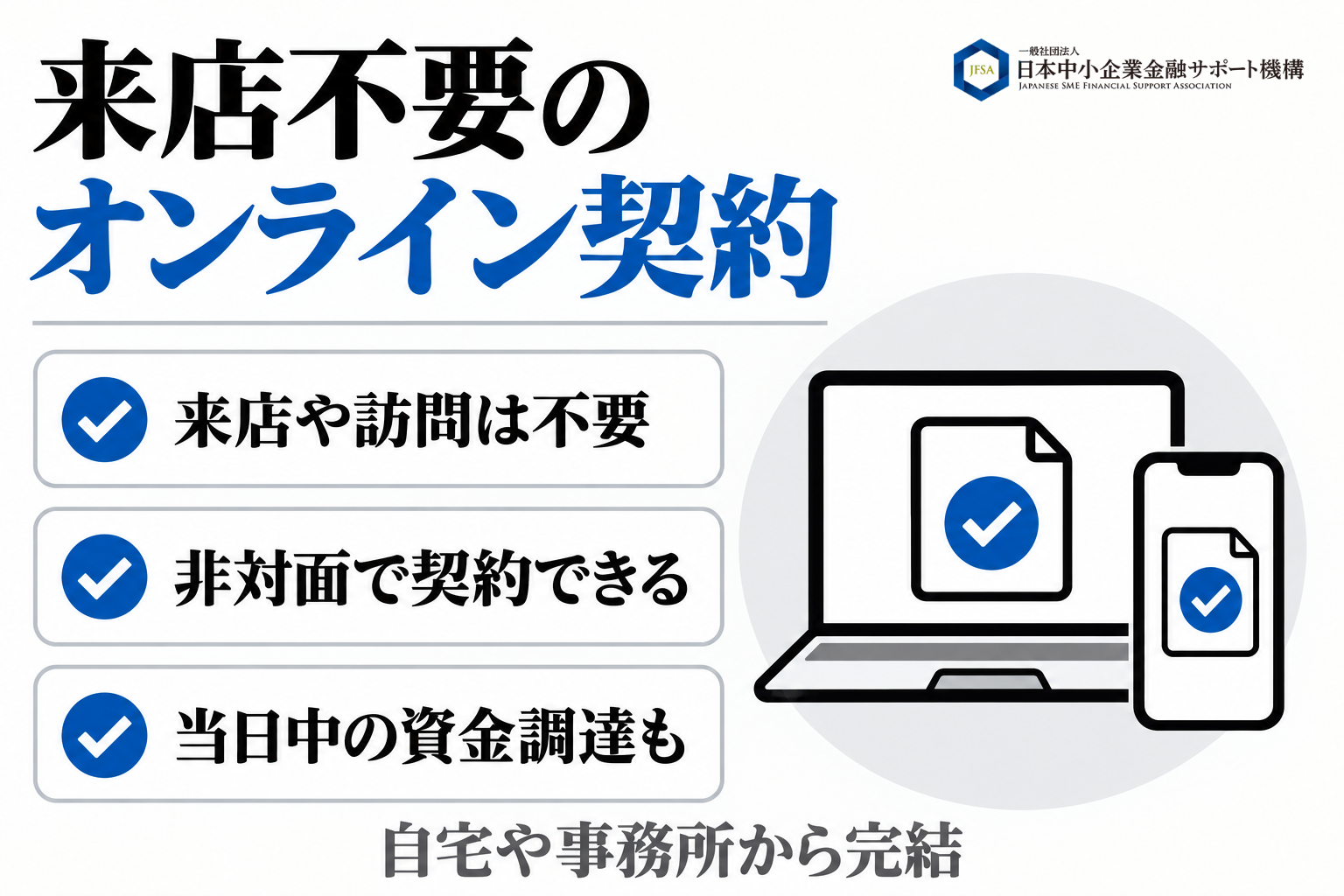 来店不要でオンライン契約ができることを示す図解