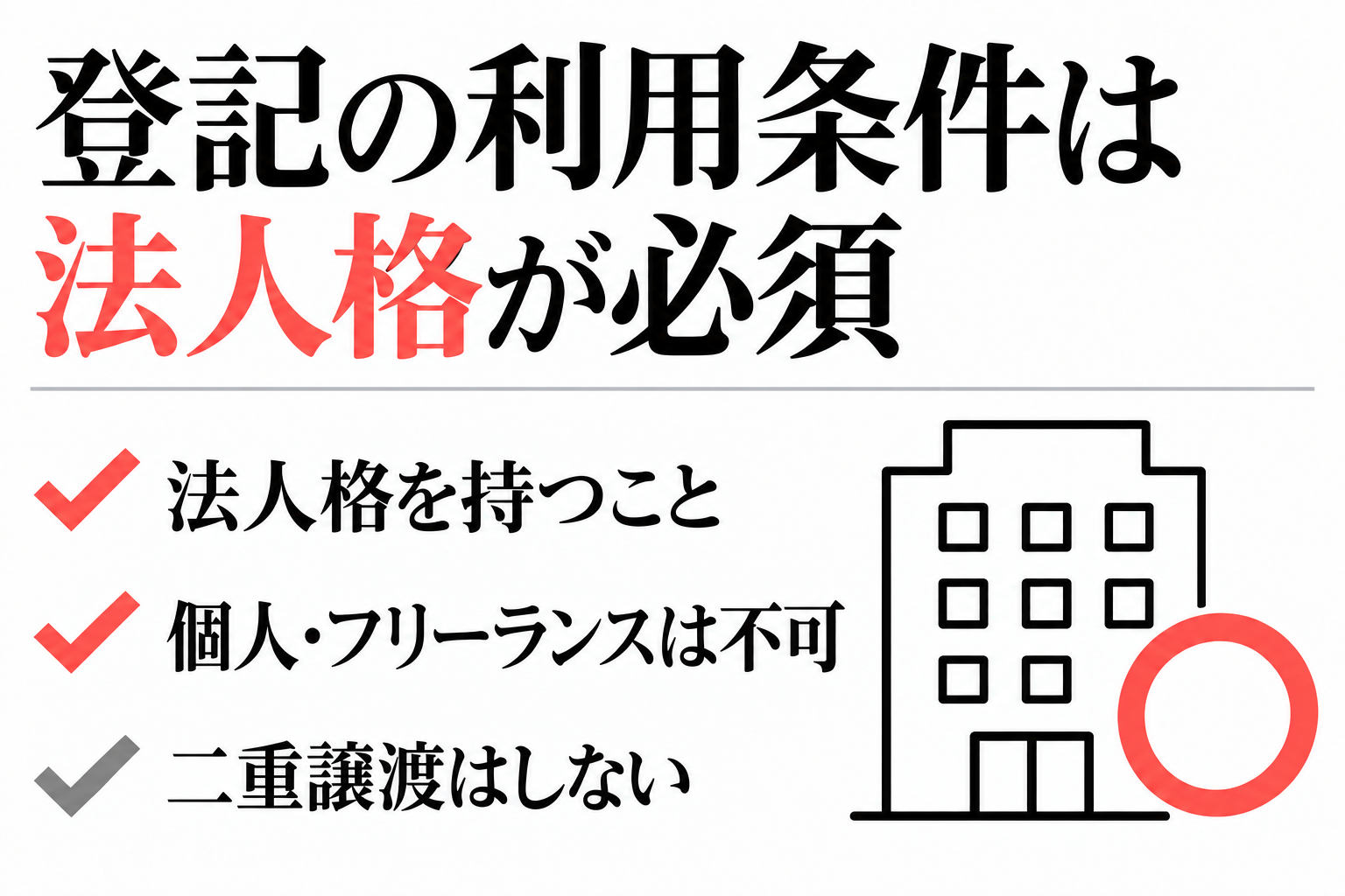 債権譲渡登記の利用条件は法人格を持つことで個人・フリーランスは不可という図解
