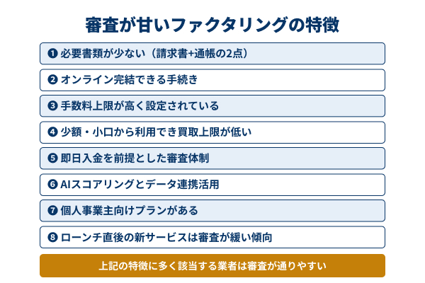 審査が甘いファクタリングの特徴の図解