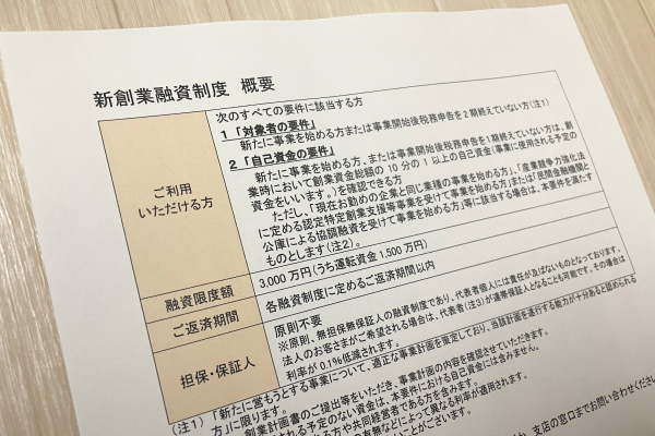 新創業融資制度の融資限度額
